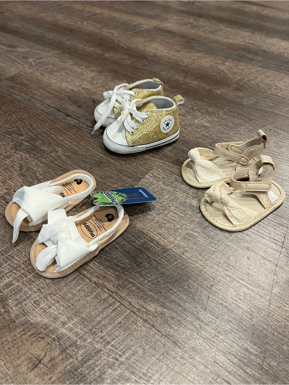 Converse Gold Glitter Baby High-Top Sneakers and Two Pairs of Sandals